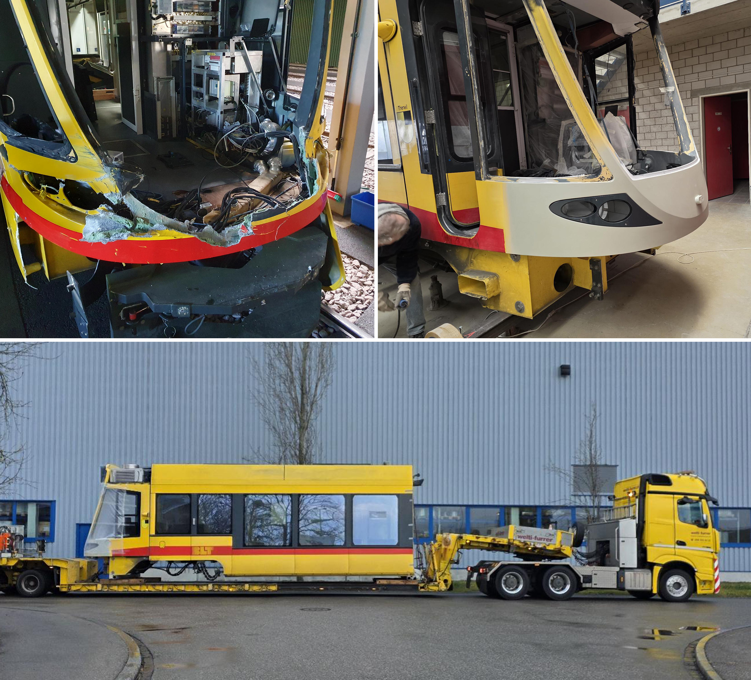 GFK-Anh&auml;ngerverschalung im GFK-Reparaturarbeiten an Stadler Tram &bdquo;Tango&ldquo; 